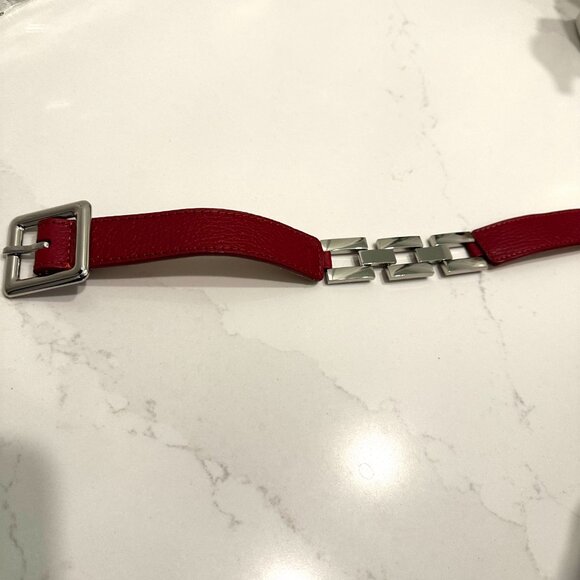 Talbots Dark Brick Red Leather Belt with Silver Link Detail size Large 43 1/2” - Picture 1 of 6